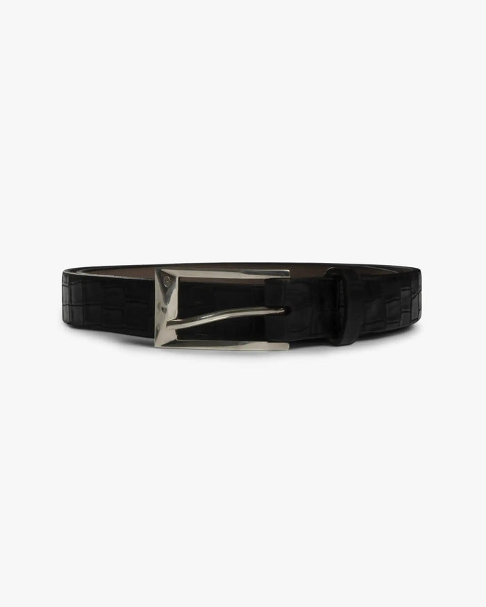 Schwarz-Sterlingsilber 250mm Kalbs Nappa mit Krokoprägung von Reptiles House
