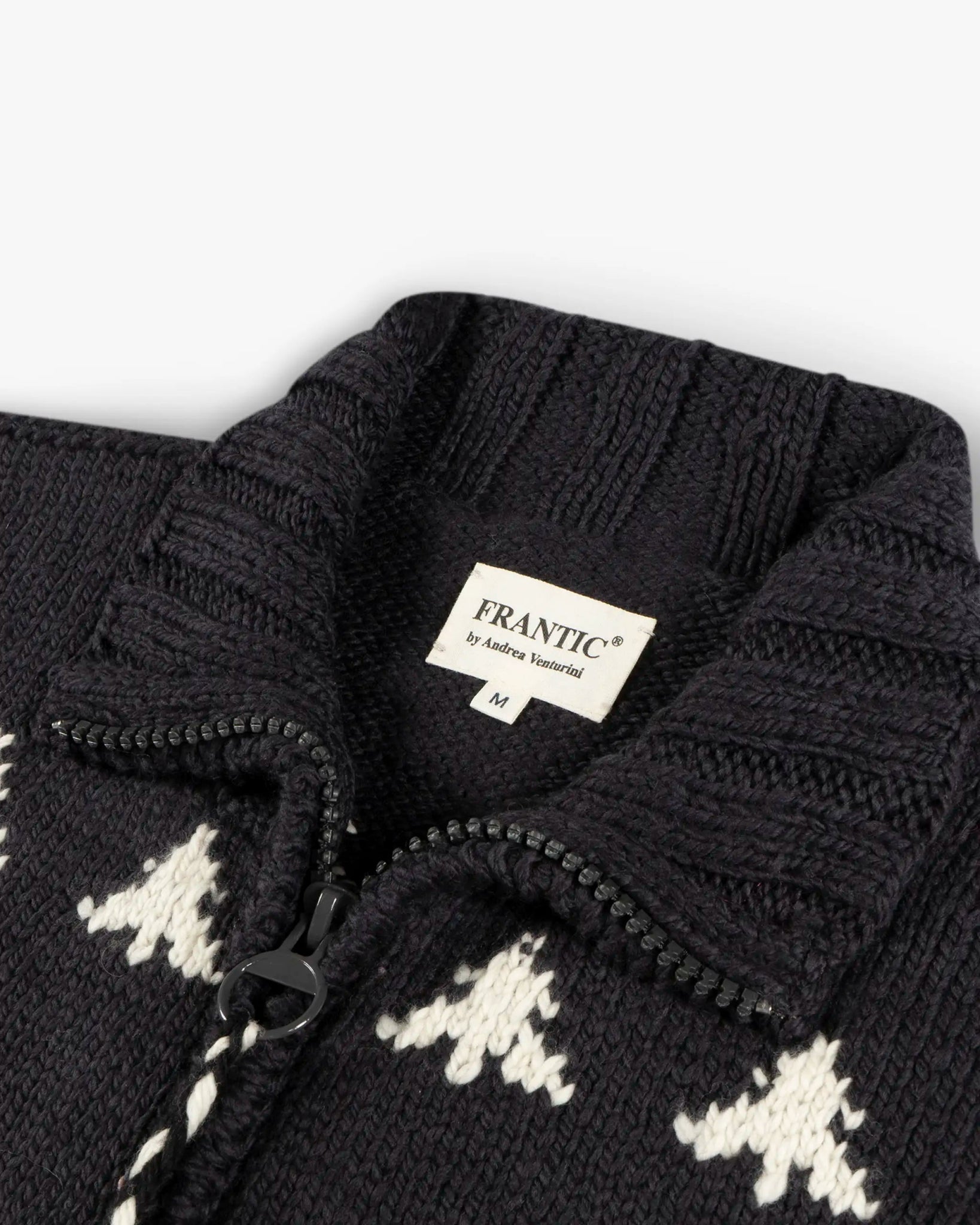 Schwarz weiße Stehkragen Zip Cardigan von Frantic by Andrea Venturini - Knitwear FRANTIC