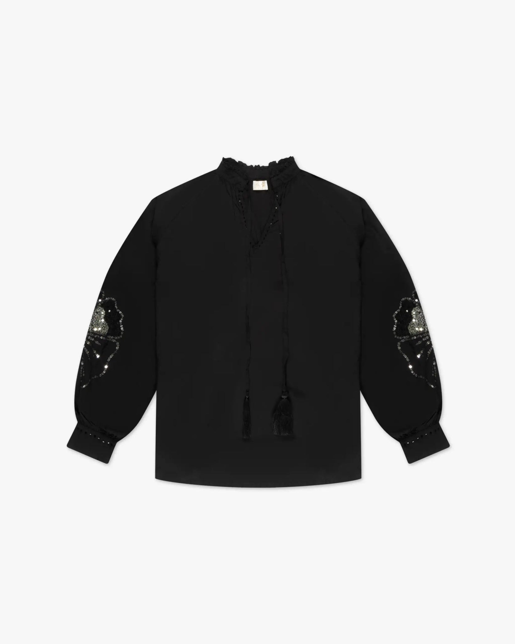 Schwarze V - Glamour Bluse mit Paillettenbesatz von Salty Skin - Blouses SALTY SKIN