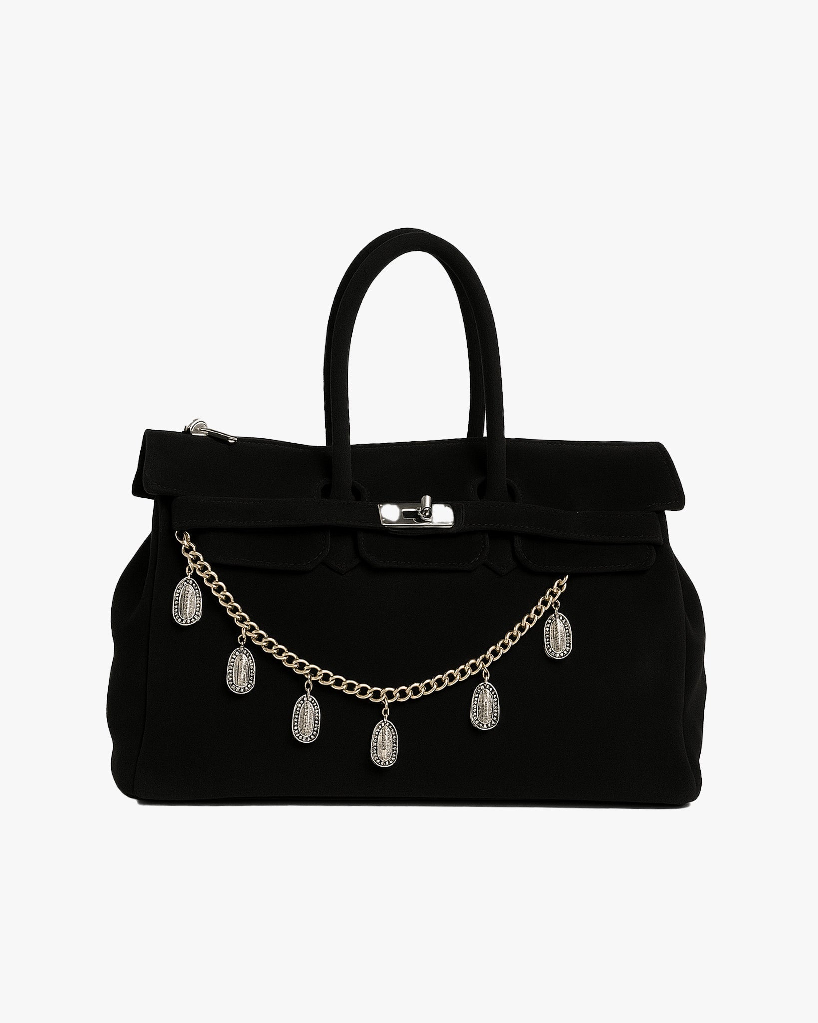 Schwarze Veloursledertasche mit Schmuckbesatz und Schulterriemen von Mia Bag - Accessories MIA BAGS
