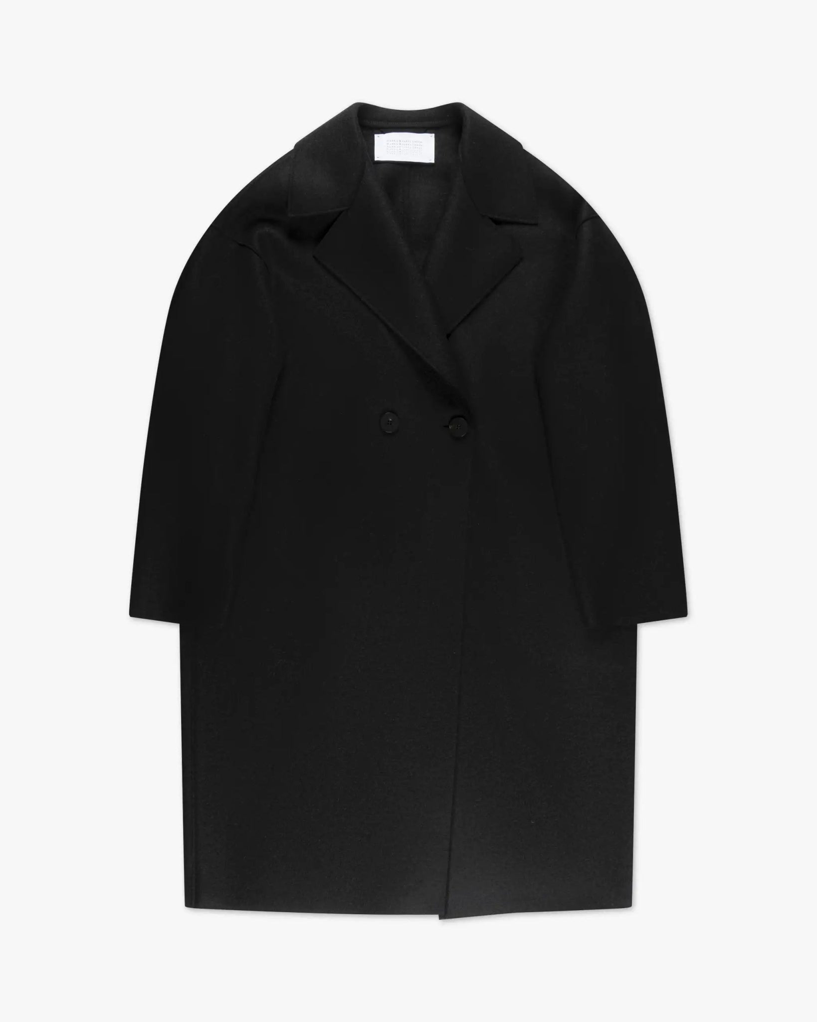 Schwarzer Gekochter Gepresster Uni Woll Drop Shoulder Mantel von Harris Wharf London - Coats & Jackets HARRIS WARF