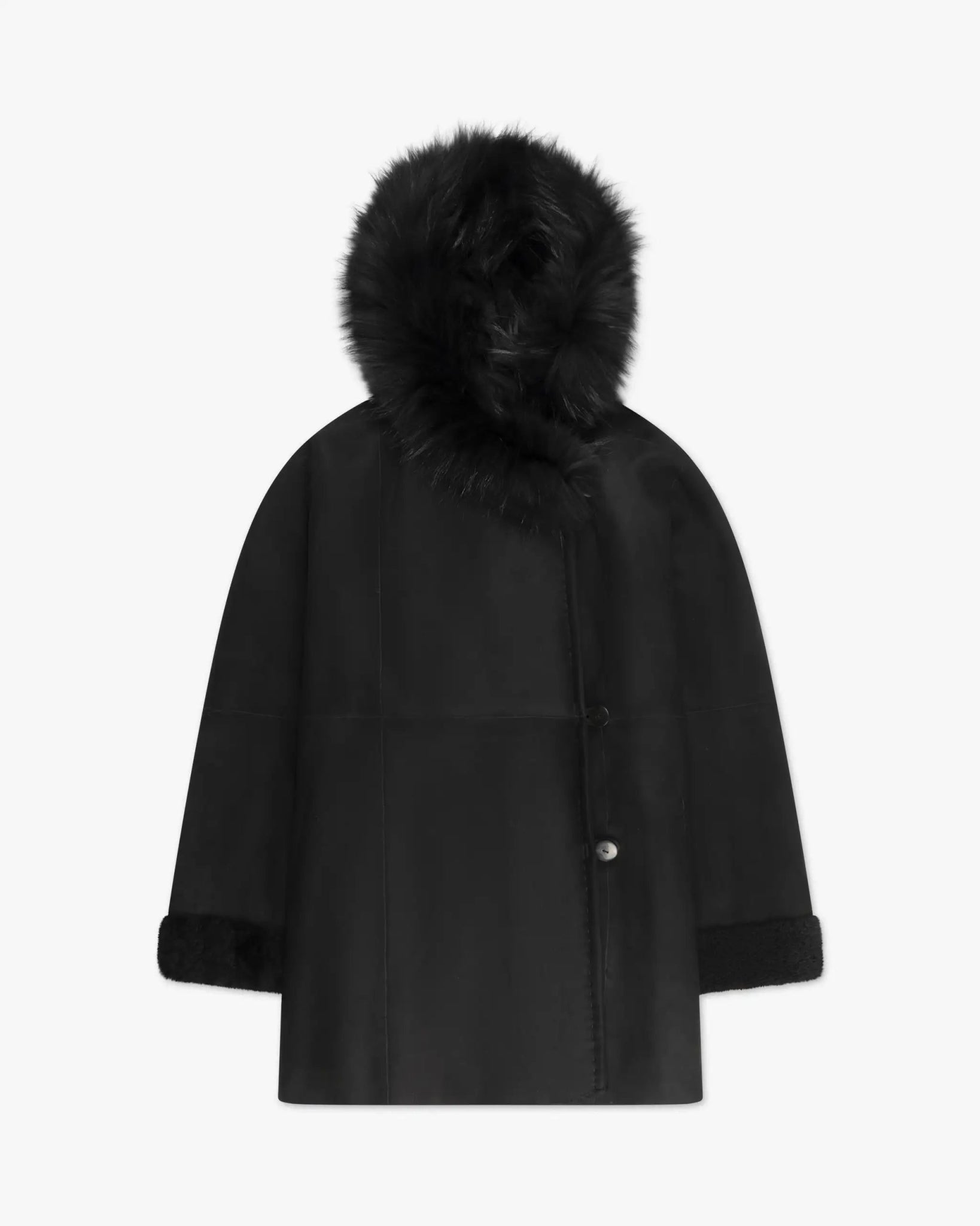 Schwarzer offener Parka mit Waschbärbesatz von Nigel Preston - Coats & Jackets NIGEL PRESTON