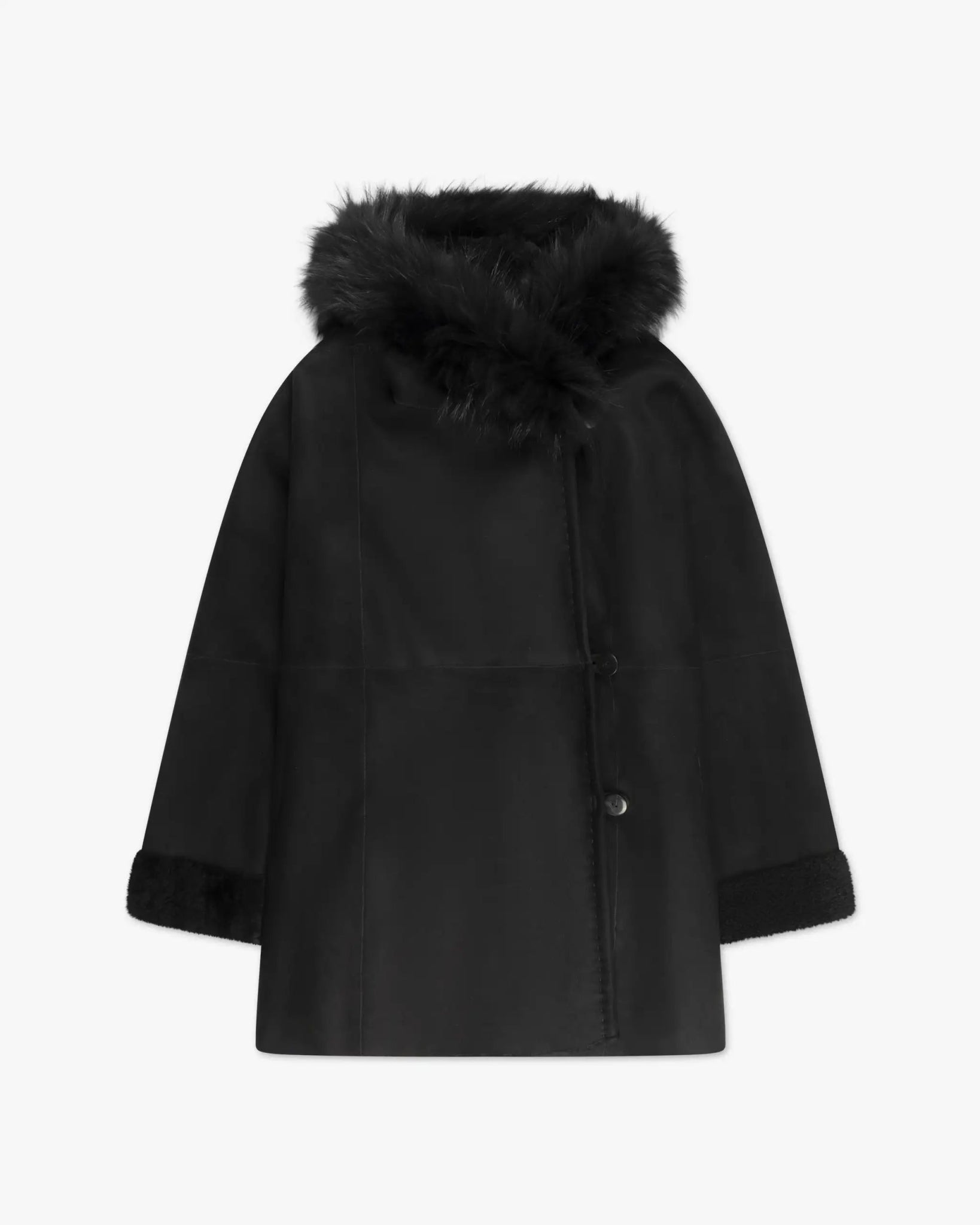 Schwarzer offener Parka mit Waschbärbesatz von Nigel Preston - Coats & Jackets NIGEL PRESTON