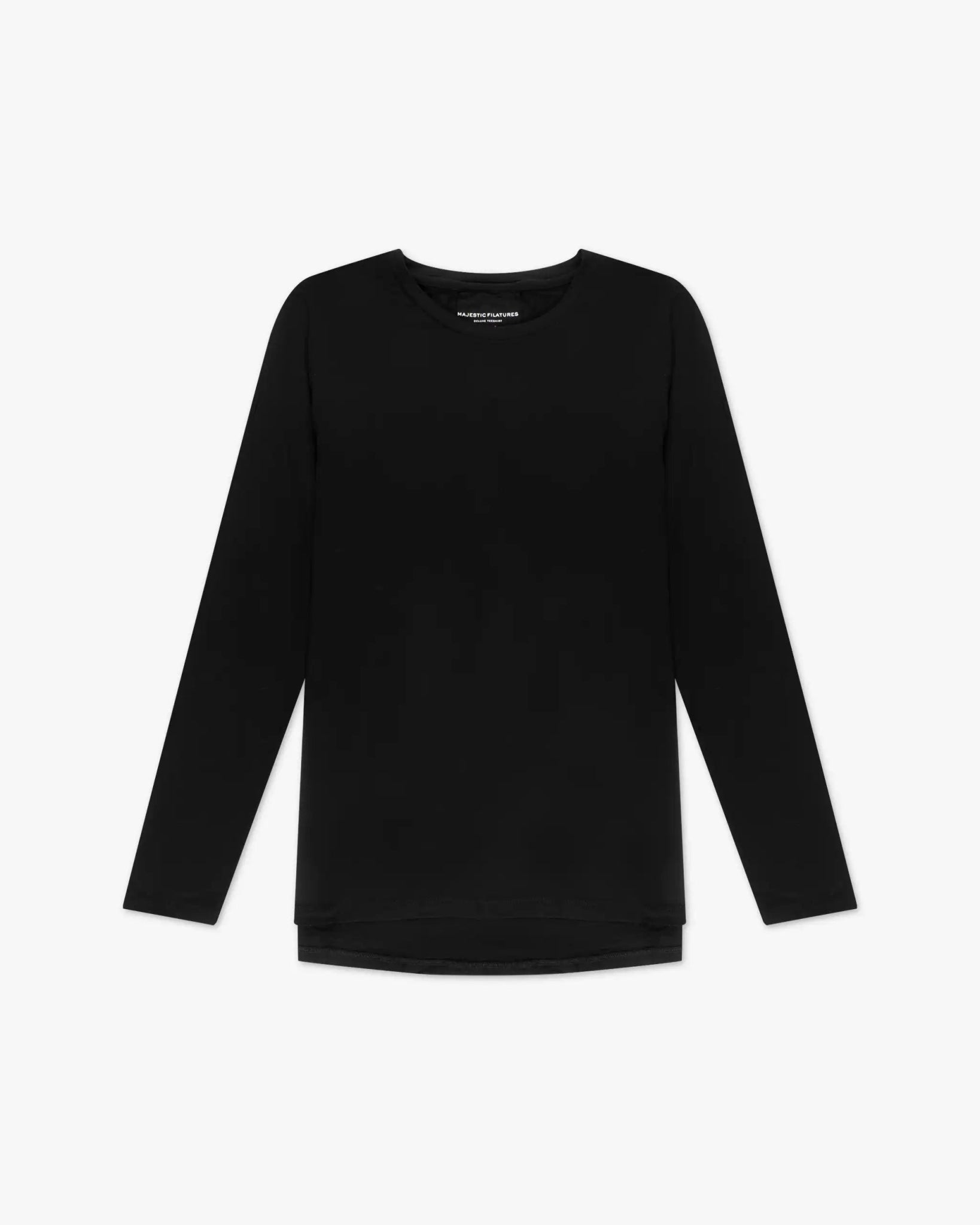 Schwarzes Kellerfalten Langarm Rundhals Shirt von Majestic Filatures Deluxe - Shirts MAJESTIC
