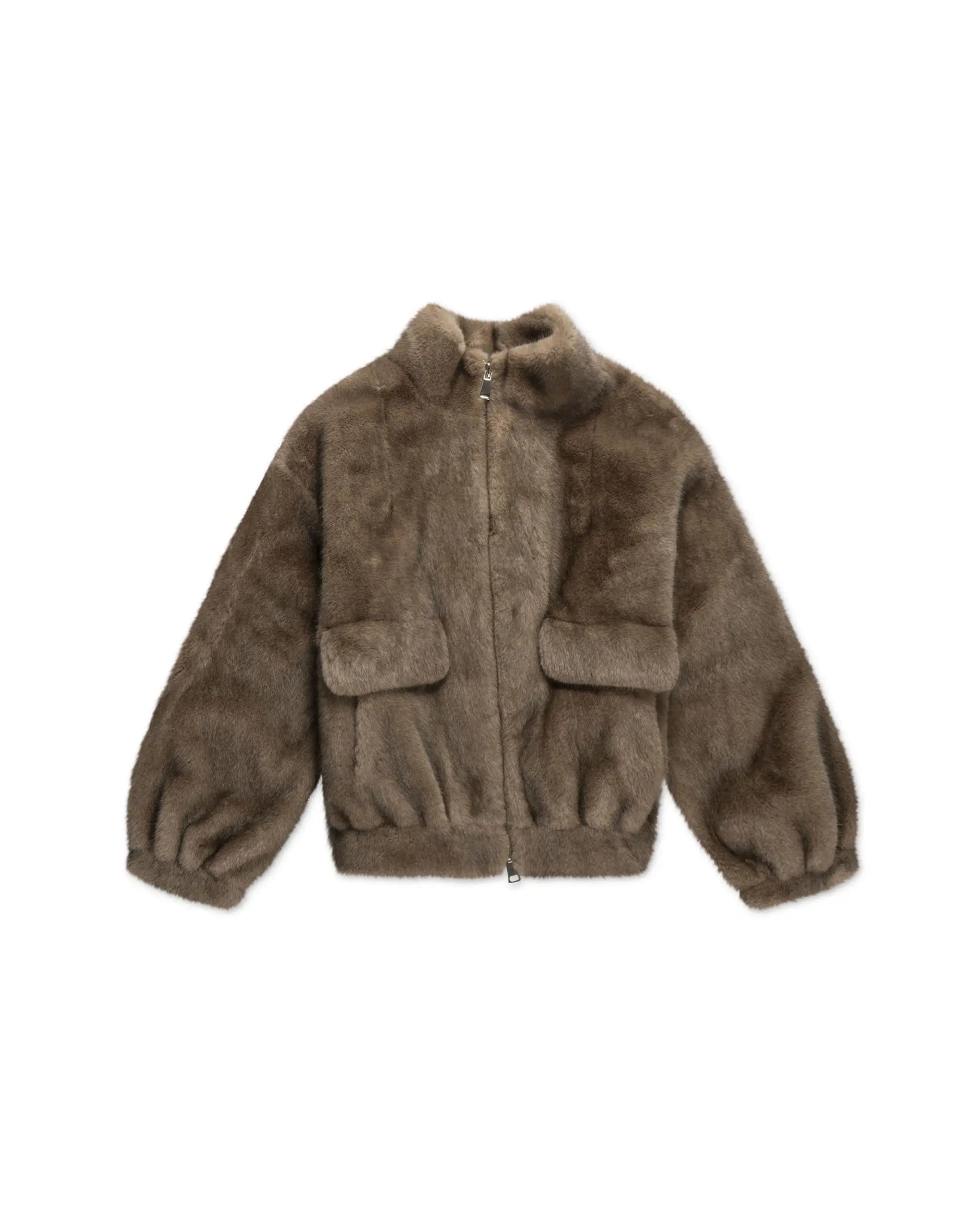 Taupefarbene Fake Fur Zip Jacke von Betta Corradi - Coats & Jackets BETTA CORADI