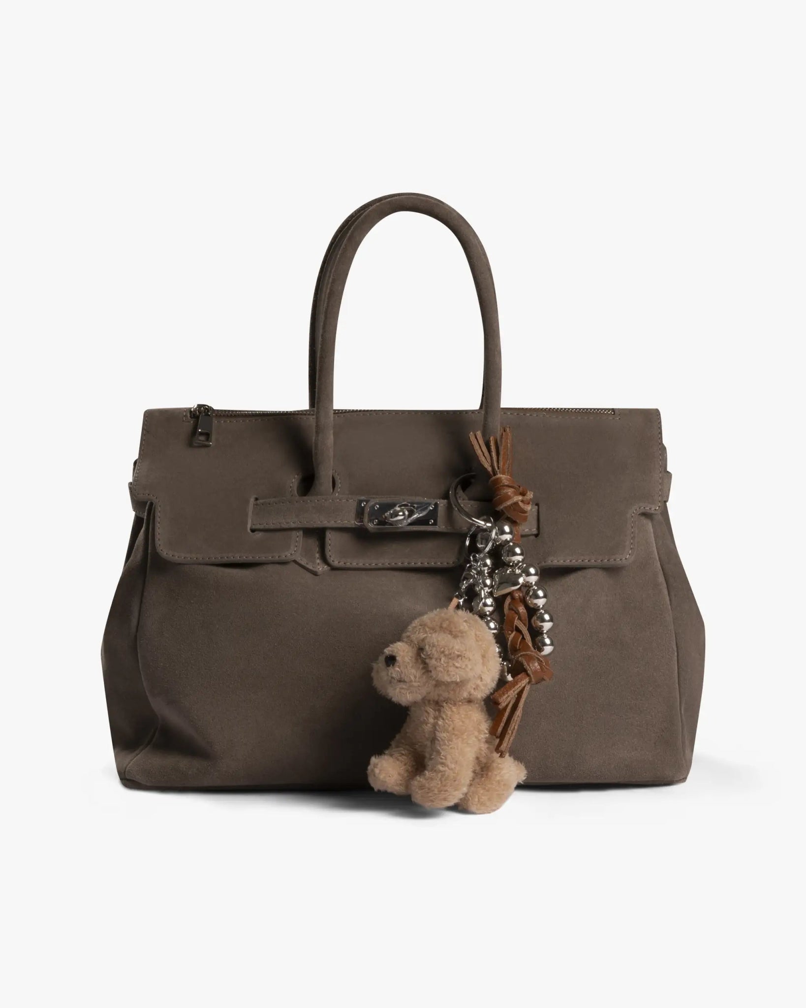 Taupefarbene Veloursledertasche mit Schmuckbesatz und Schulterriemen von Mia Bag - Accessories MIA BAGS