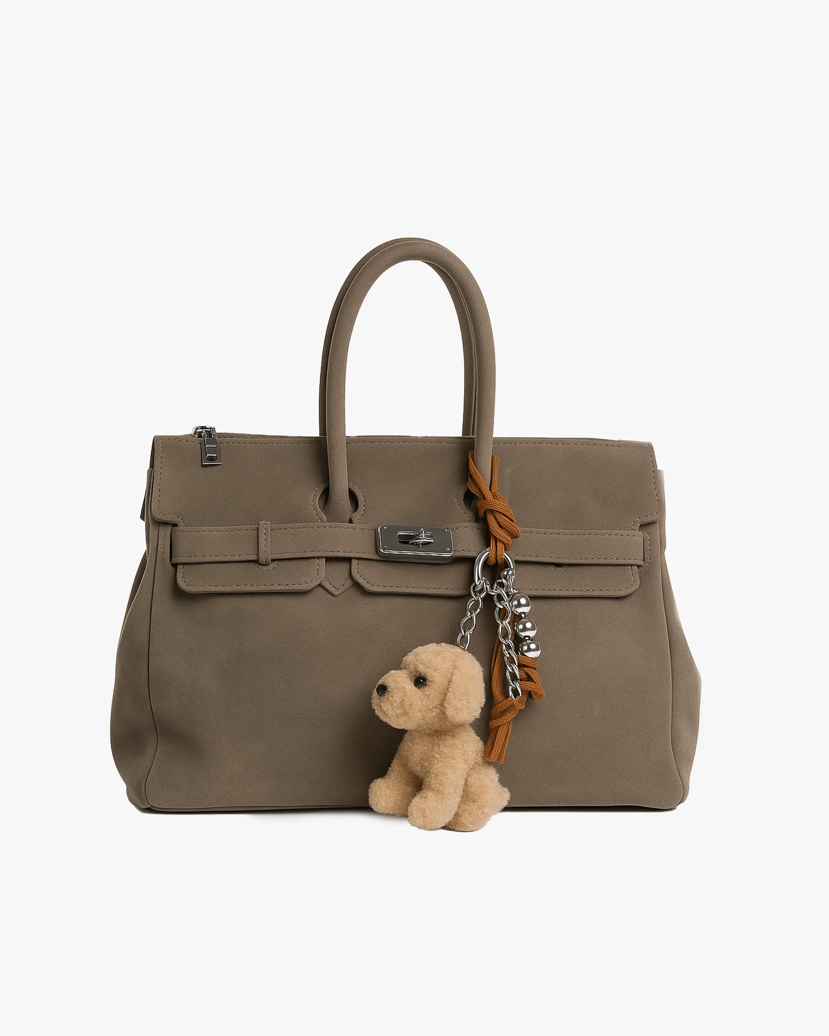 Taupefarbene Veloursledertasche mit Schmuckbesatz und Schulterriemen von Mia Bag - Accessories MIA BAGS