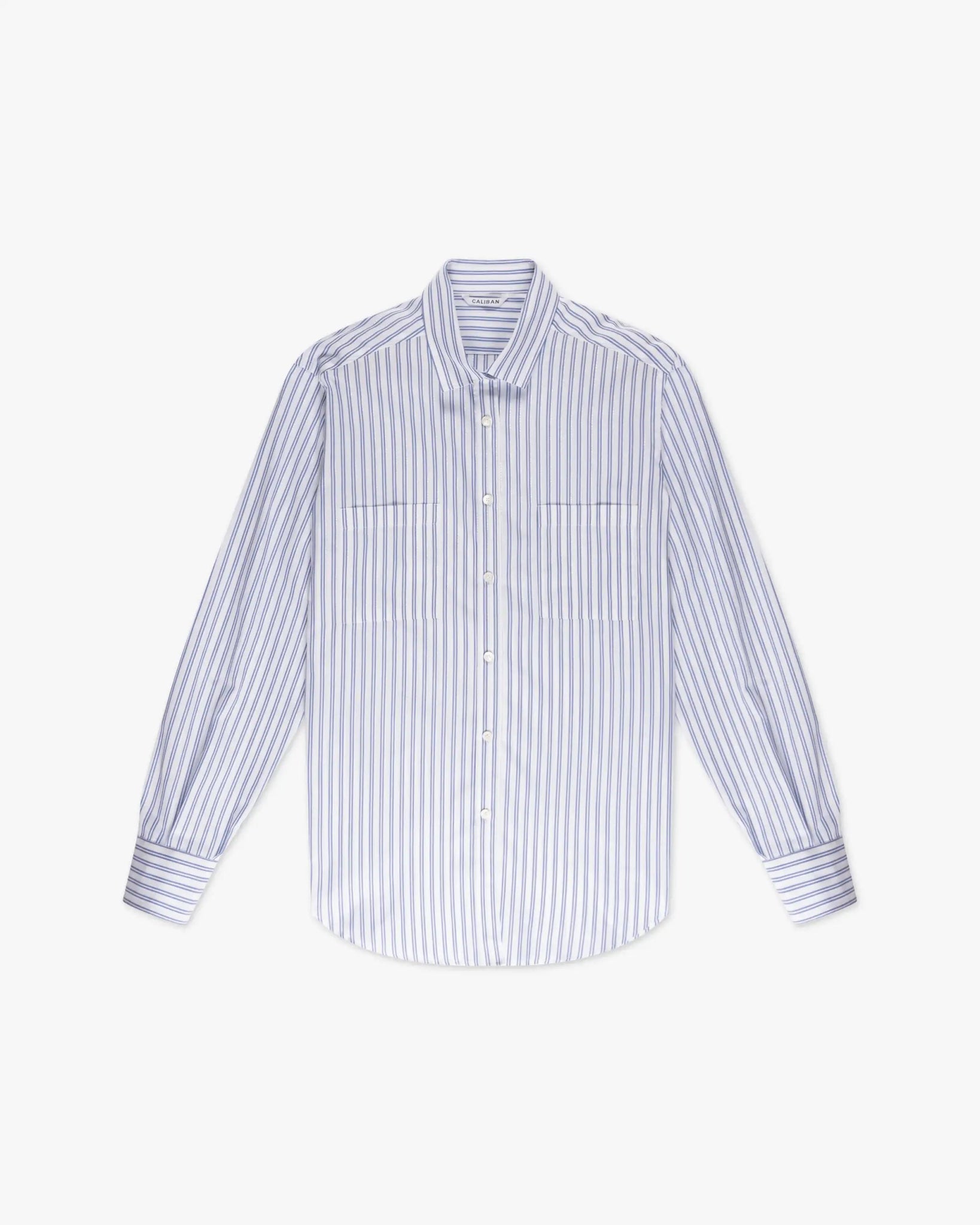 Weiß Blaues Girlfriend Shirt mit Lurex - Besatz von Caliban - Blouses CALIBAN