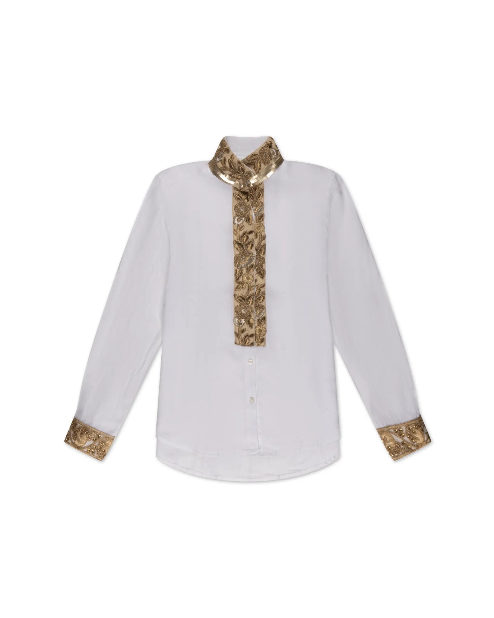 Weiße Goldene Dekorierte Leinenbluse von Dassios - Blouses DASSIOS
