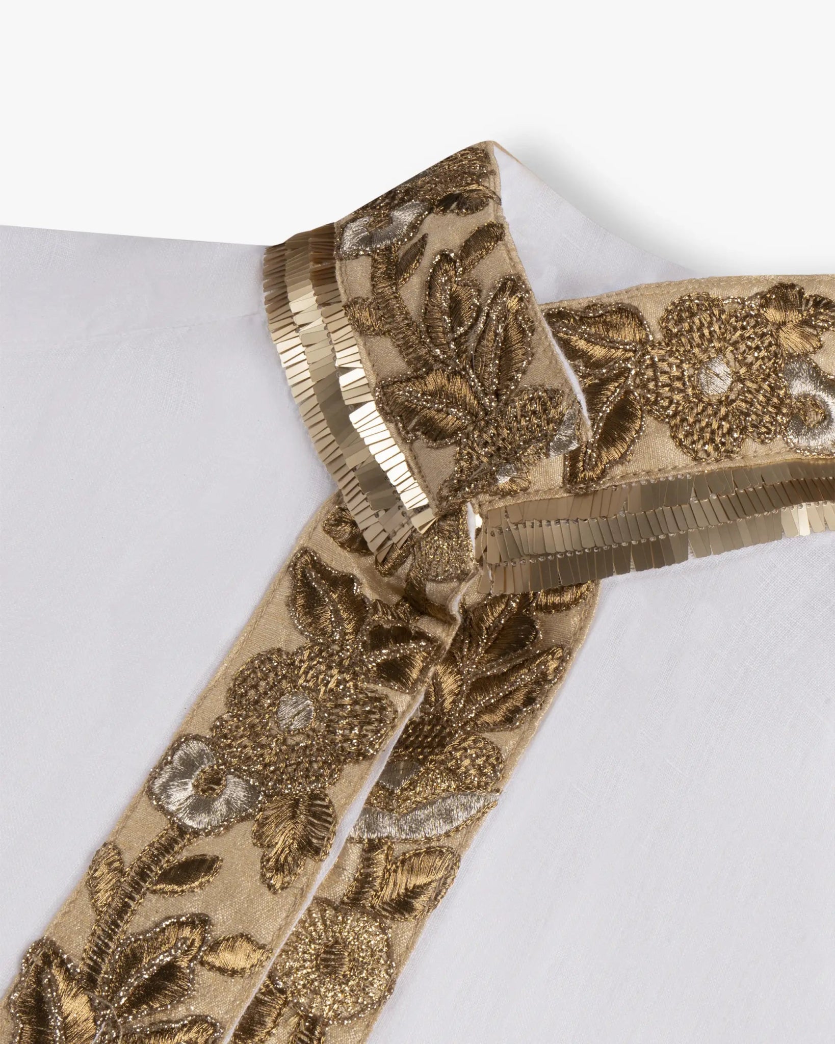 Weiße Goldene Dekorierte Leinenbluse von Dassios - Blouses DASSIOS